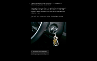 Screenshot of interactive story (start car journey) Screenshot - car key