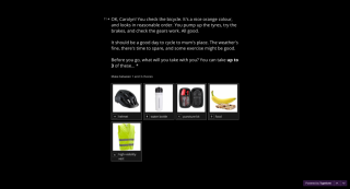 Screenshot of interactive story (bicycle journey start) screenshot - select bicycle gear